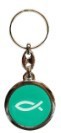 Brelok metalowy - okrągły - rybka - zielony 