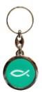 Brelok metalowy - okrągły - rybka - zielony 