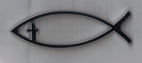 Rybka na auto - plastikowa - krzyż - mała srebna