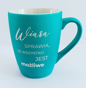 Kubek ceramiczny matowy - Wiara - Turkus