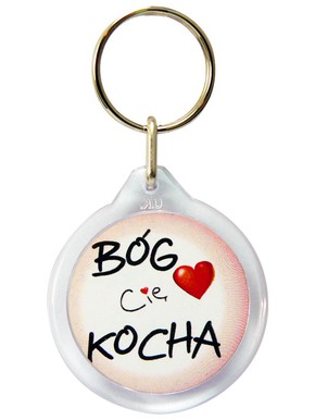 Brelok plastik  okrągły -  Bóg cię kocha