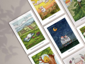 Seria Owieczki - zestaw 20 pocztówek z kolorowanką