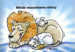 Naklejka prostokąt - Miłość - lew i owieczki