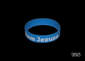 Opaska silikonowa mała - Kocham Jezusa - niebieska