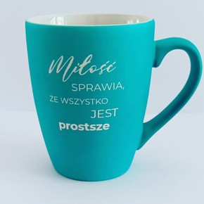 Kubek ceramiczny matowy - Miłość - Turkus
