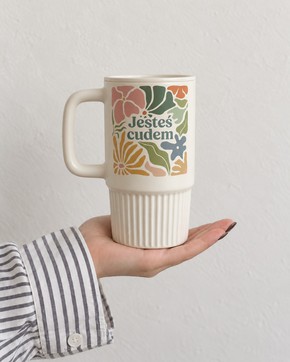 Kubek ceramiczny z pokrywką - Jesteś cudem 