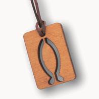 Naszyjnik drewniany prostokąt - kontur rybka