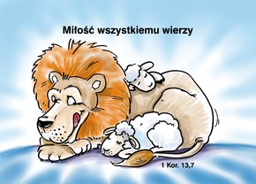 Kartka promise - Miłość wszystkiemu wierzy - lew 