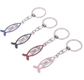 Breloczek metalowy - rybka - Jesus - niebieski