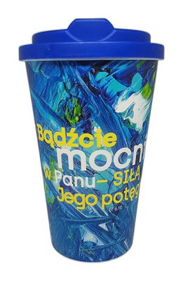 Kubek termiczny - Bądźcie mocni w Panu - niebieski