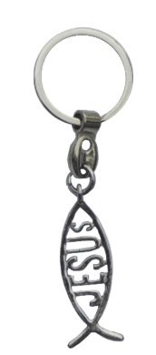 Brelok metalowy - rybka - Jezus - srebrny