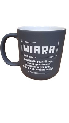 Kubek ceramiczny matowy - Wiara - szary