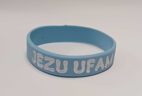 Opaska silikonowa mała - Jezu ufam - błękitna