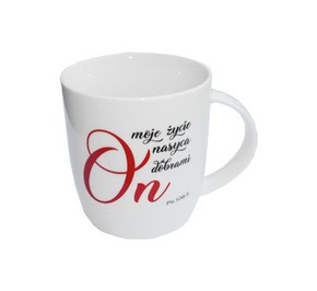 Kubek ceramiczny - On moje życie nasyca dobrami 