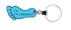 Brelok metalowy - Idę za Jezusem - niebieski