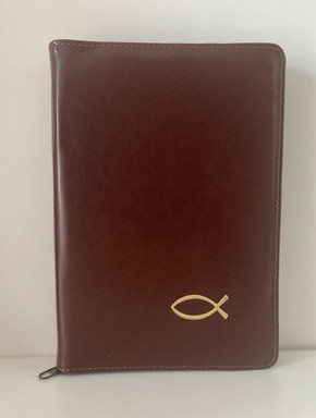 Biblia TB duża - skóra - brąz - index - rybka