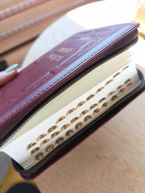 OUTLET - Biblia Warszawska mała bordo skóra indeks