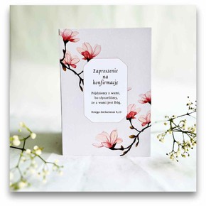 Zaproszenie na konfirmację - magnolie- pojdziemy..
