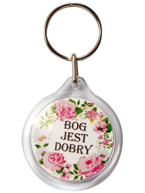 Brelok plastik  okrągły -  Bóg jest dobry
