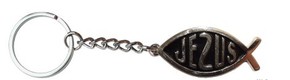Brelok metalowy - rybka - Jezus - czarny