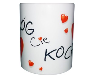 Kubek ceramiczny - Bóg cię kocha - serduszka 
