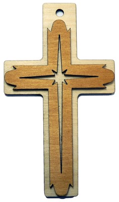 Krzyż drewniany średni ozdobny gwiazda - 14 cm
