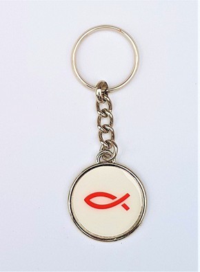 Brelok metalowy - okrągły - rybka - czerwony 